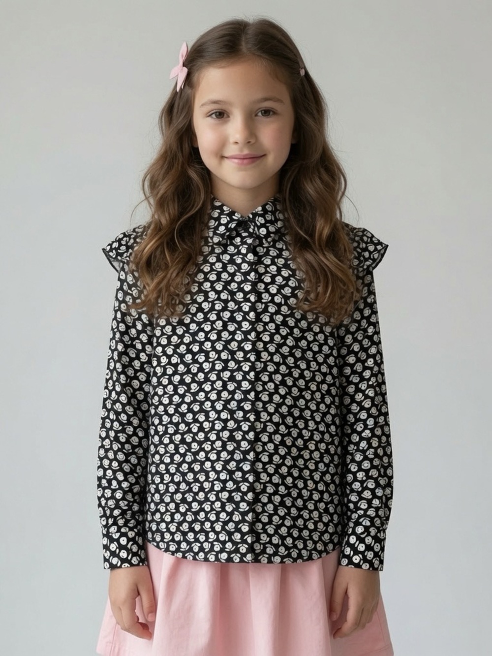 United Colors of Benetton Girls Black Floral Print Long-Sleeve Shirt Large New